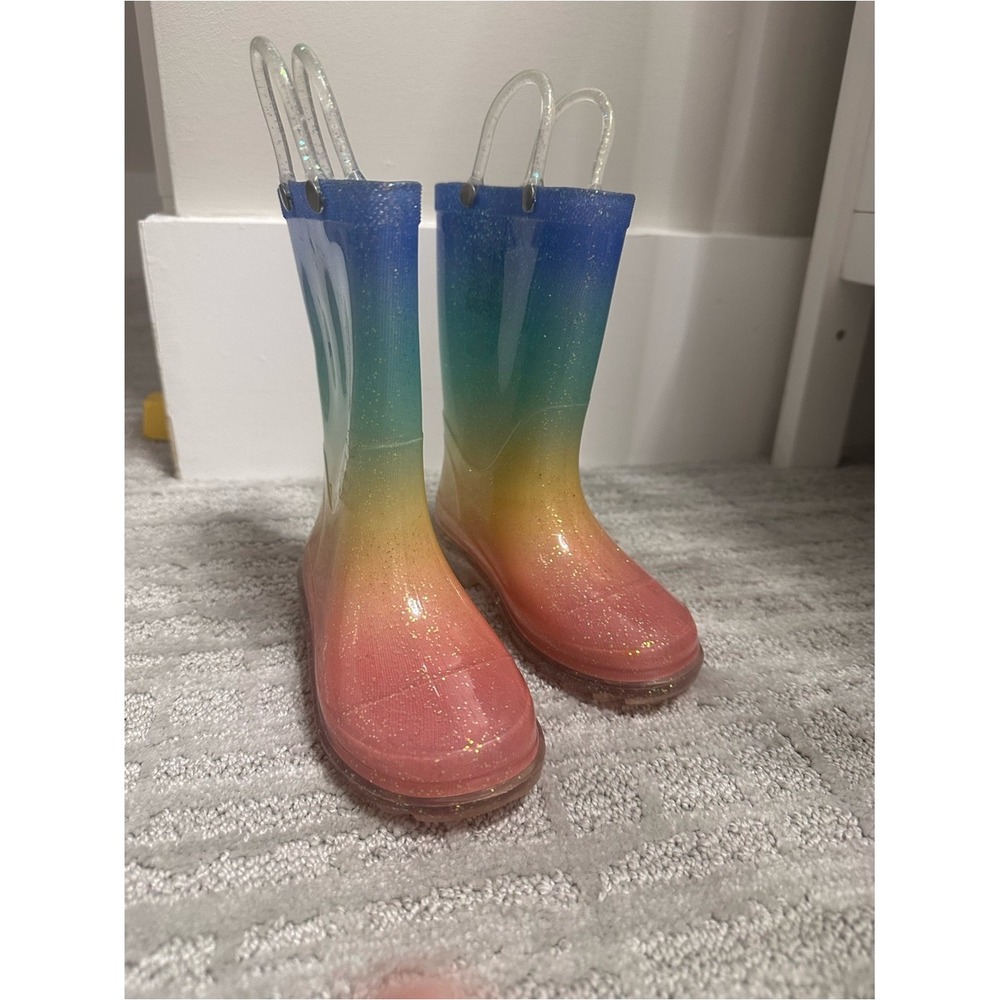 Rainbow Rain Boots Girl Size 7/8